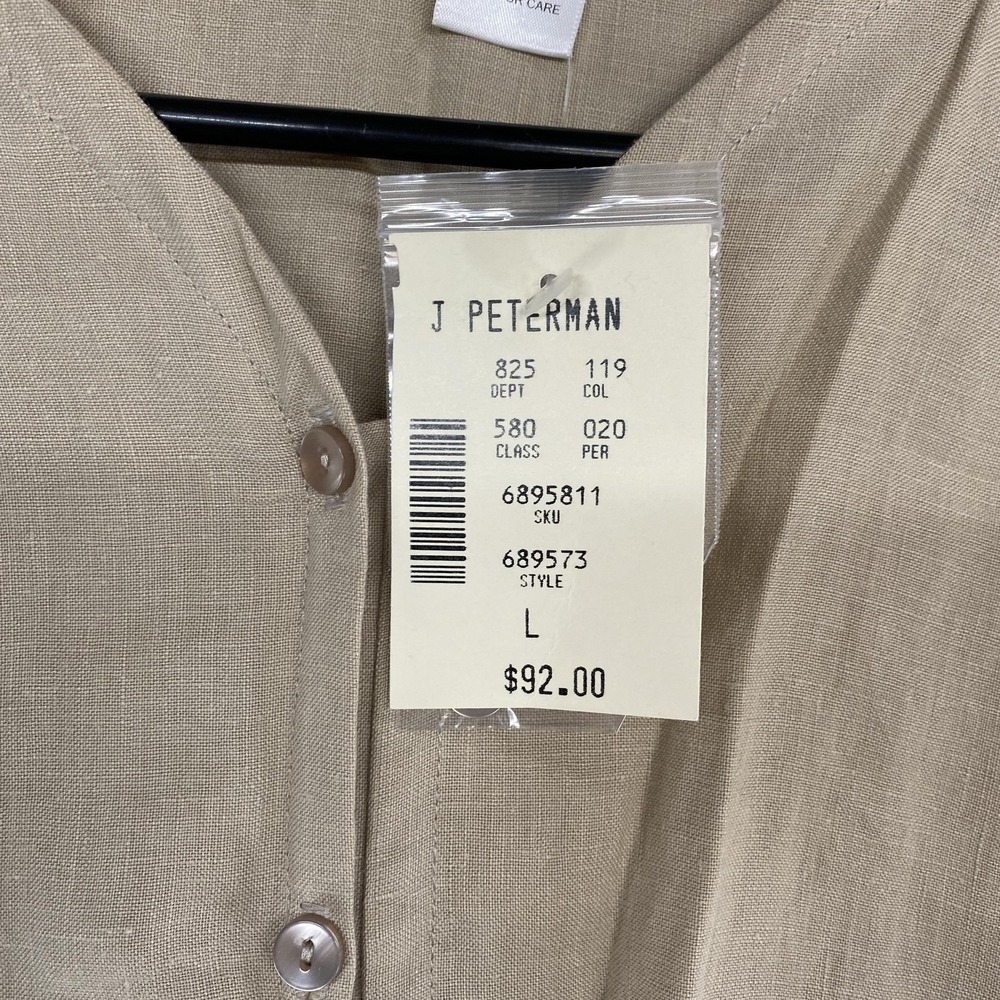 The J Peterman Company Linen‎ Tunic Top Womens Large Beige Button Front Utility - Picture 7 of 14